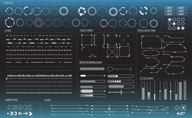 set of black and white infographic elements. Head-up display elements for the web and app. Futuristic user interface. Virtual graphic. - obrazy, fototapety, plakaty