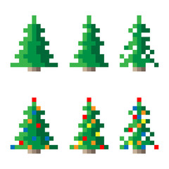 Obraz premium Set of 3d 8-bit fir trees on a white background