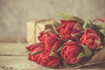 Valentine's day concept - flowers and present