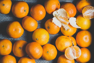 Fresh citrus in an old wooden box
