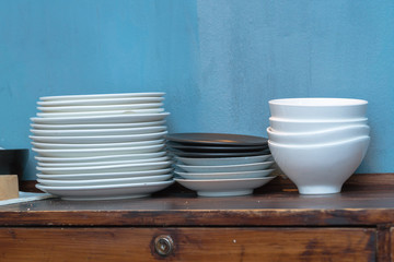Clean dishes on the table
