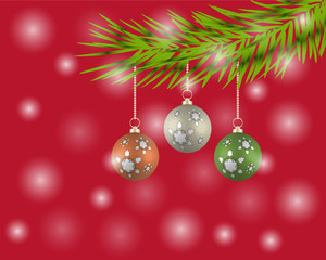 Christmas tree with colorful balls on a red background.