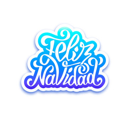 Feliz Navidad typographic text on paper label over white background. Vector greeting card design template for winter holidays