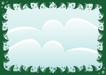 Obraz premium Christmas frame with fir branches and snowflakes