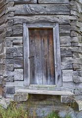 Facade of an old rickety wooden building