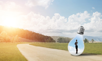 Businesswoman inside light bulb