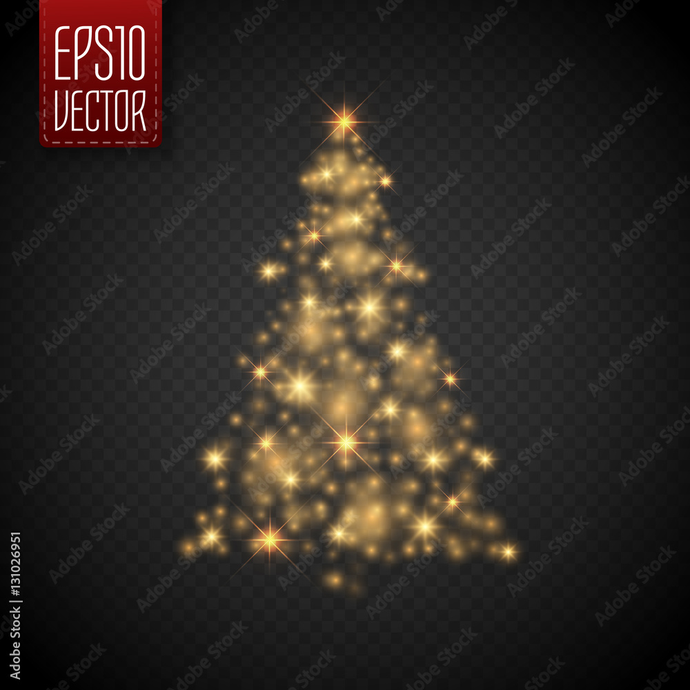Poster glow christmas tree with lights and sparkles isolated , vector