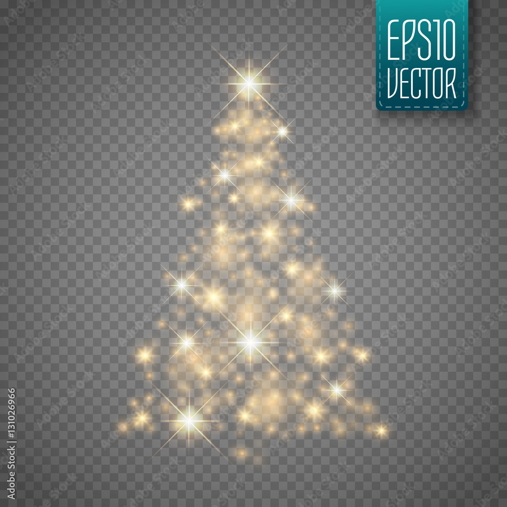 Poster glow christmas tree with lights and sparkles isolated , vector