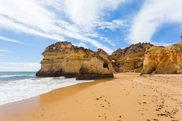 Rocky cliffs on the coast of the Atlantic ocean