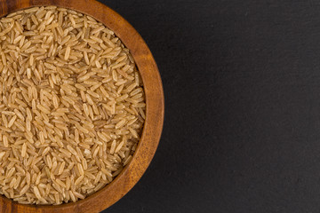 Rice in wooden bowl