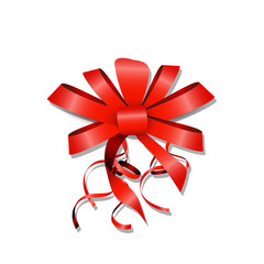 Red bow with ribbon isolated on white. Vector cartoon illustration