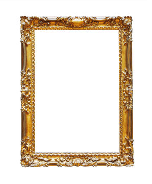 Vintage gold frame isolated on white background