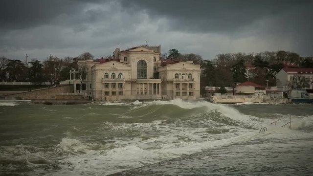 Storm on the promenade. Sevastopol. Russia