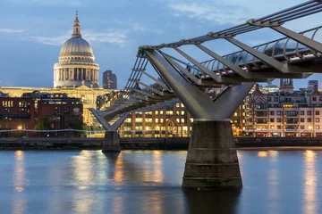 Foto op Canvas LONDON, ENGLAND - JUNE 17 2016: Night photo of Millennium Bridge and  St. Paul Cathedral, London, Great Britain © Stoyan Haytov