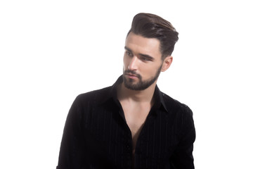 Handsome man posing black shirt