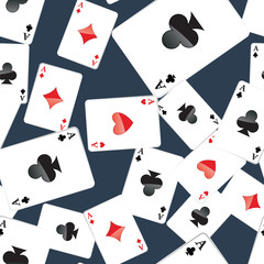 Seamless pattern of aces playing cards. Gambling repeating texture with randomly placed poker cards. EPS8 vector illustration.