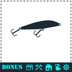 Fishing tackle icon flat
