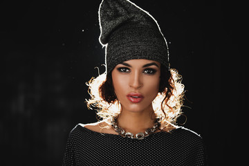 Autumn Winter Hipster style. Fashionable Girl in hat and stylish