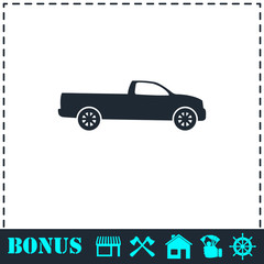 Pickup truck icon flat