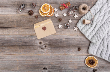 Winter still life on wooden boards.