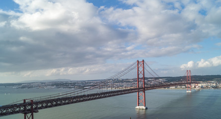 A view of the Tagus river and  bridge on 25 October  in Lisbon, Portugal