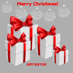 Christmas gifts on a light gray background