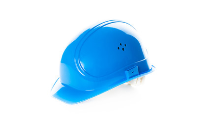blue safety helmet isolated on white background. engineering con