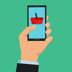 Online shopping vector illustration.Mobile laying vector. Online shopping through a mobile phone.