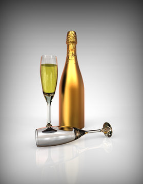 Champagne / 3D render image representing New years eve with champagne