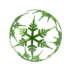 Christmas ball made from green snowflakes