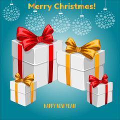 Christmas gifts on a turquoise background