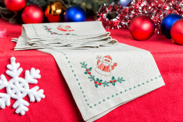 napkins embroidered with Santa Claus for Christmas
