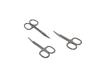 Three different nail scissors isolated on a white background