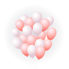 Pink balloons Vector illustration Armful of white and pink realistic matte balloons on white background