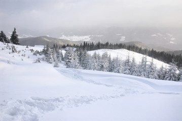 Pathway in snowed mountains