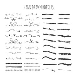 Collection of handdrawn borders. Cute and unique swirls and dividers for your design. Ink borders. Vector dividers.