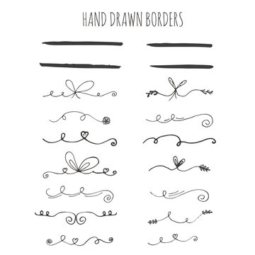 Collection of handdrawn borders. Cute and unique swirls and dividers for your design. Ink borders. Vector dividers.