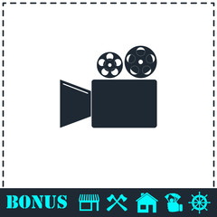 Cinema camera icon flat