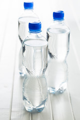 Small plastic water bottle.