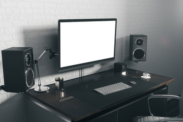 Designer desktop with white computer side