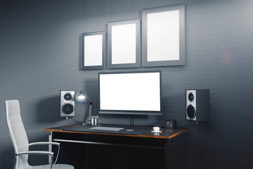 Designer desktop with white computer