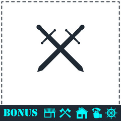 Cross swords icon flat