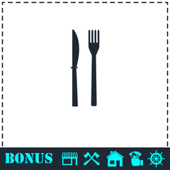 Fork knife icon flat