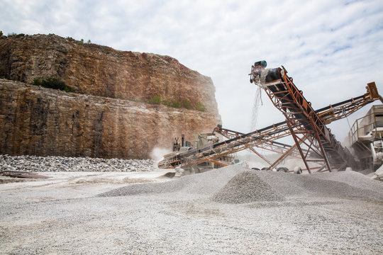 active landscape of a working stone quarry mine