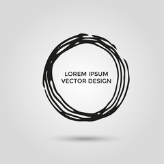 Grunge creative painted circle for logo, label, branding. Black brush stain texture. Vector illustration.