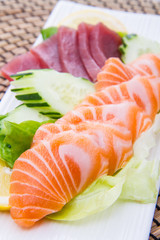 tuna and salmon sashimi  