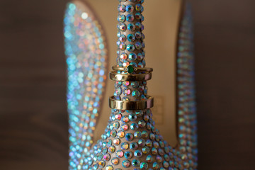Elegant wedding shoes with colored rhinestones