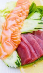 tuna and salmon sashimi  