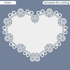 Greeting card with openwork border, paper doily under the cake, template for cutting in the form of heart, valentine card,  wedding invitation, decorative plate is laser cut,  vector illustrations.