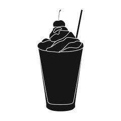 Milkshake with cherry on the top icon in black style isolated on white background. Milk product and sweet symbol stock vector illustration.